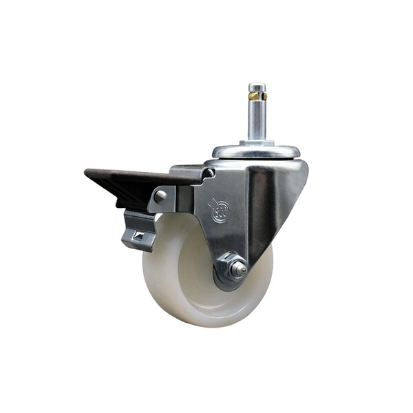Service Caster 3 Nylon Wheel Swivel 7/16'' Grip Ring Stem Caster with Brake SCC-GR20S314-NYS-PLB-716138 - main